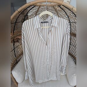 ✨ Zara Oversized Striped Satin Button Up